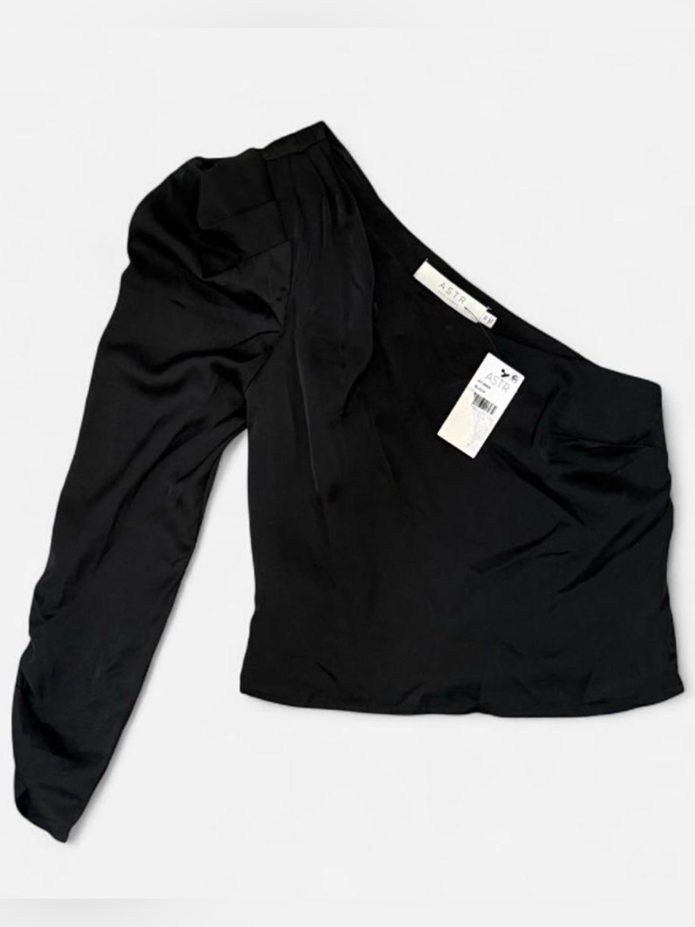 ASTR the Label Black One Shoulder Puff Sleeve Asymmetrical Top XS NWT